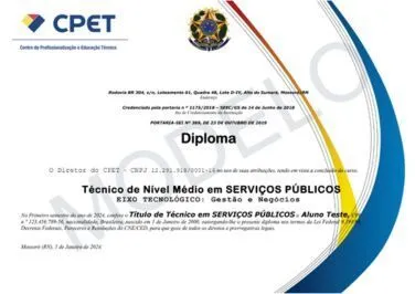 Modelo de diploma do Curso Técnico em Serviços Públicos