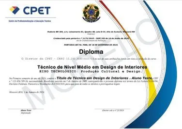 Modelo de diploma do Curso Técnico em Design de Interiores
