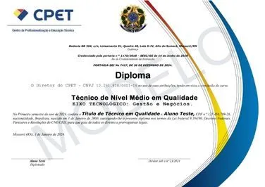 Modelo de diploma do Curso Técnico em Qualidade
