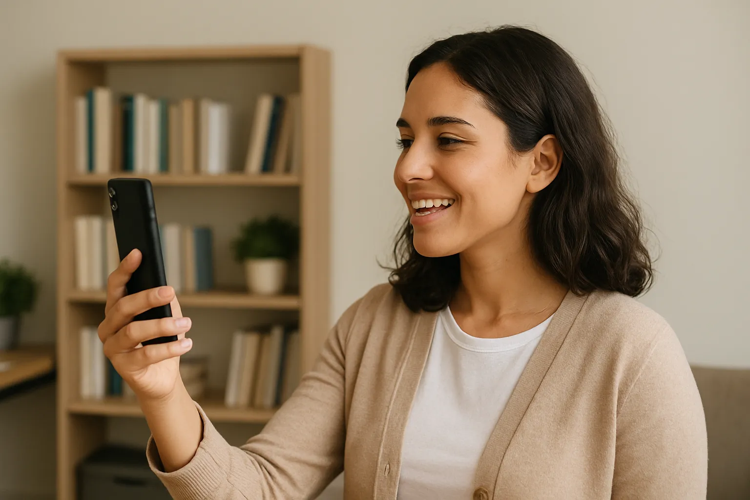 Jovem gravando conteúdo no celular